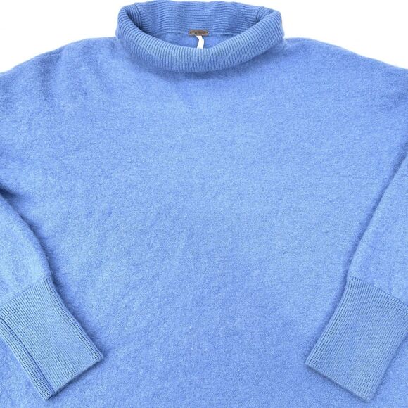 Free People Cashmere Tunic Sweater Sz Medium Blue Ottoman Mock Neck - Picture 8 of 8